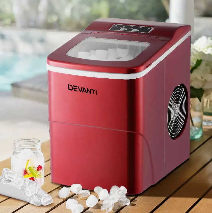 DEVANTi Portable Ice Cube Maker Machine 2L Home Bar Benchtop Easy Quick Red