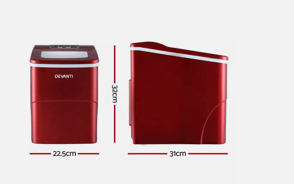 DEVANTi Portable Ice Cube Maker Machine 2L Home Bar Benchtop Easy Quick Red