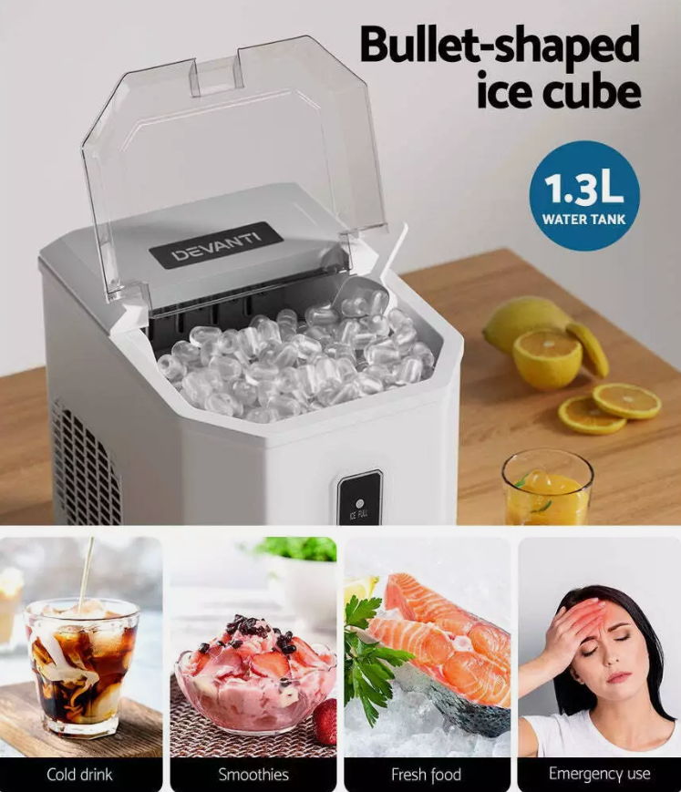Devanti 12kg Ice Maker Machine Portable Ice Cube Tray Bar Countertop 2L Black