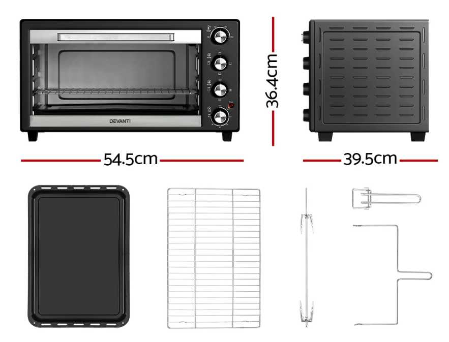Devanti 45L Convection Oven Electric Fryer Ovens 1800W