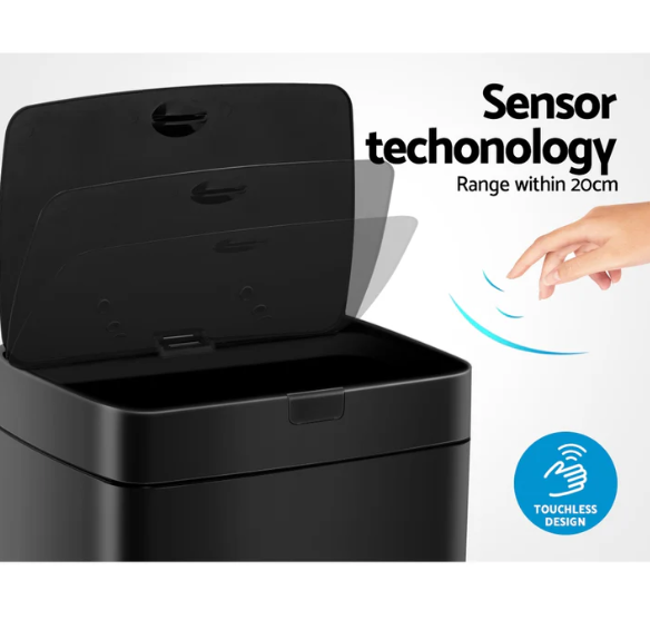Devanti 45L Motion Sensor Bin Rubbish Automatic Black