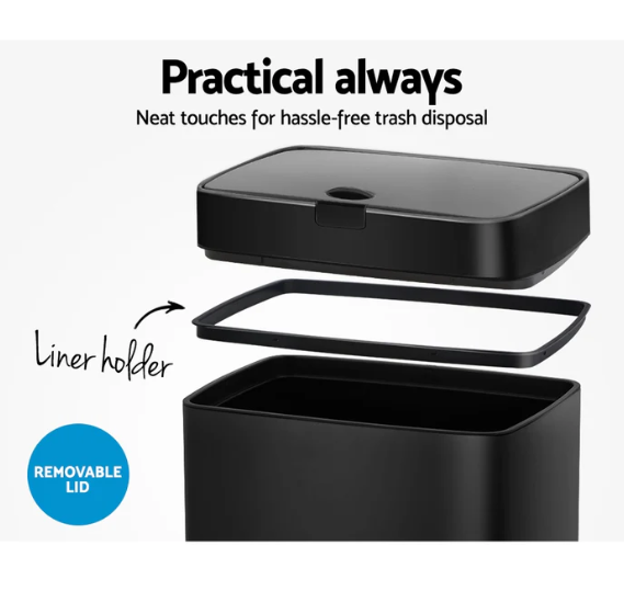 Devanti 45L Motion Sensor Bin Rubbish Automatic Black