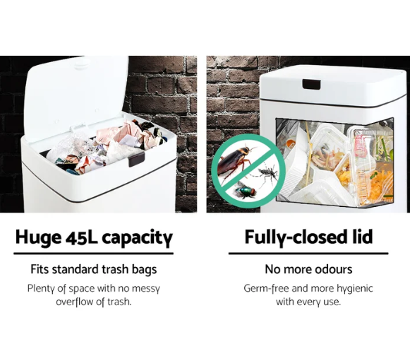 Devanti 45L Motion Sensor Bin Rubbish Automatic White