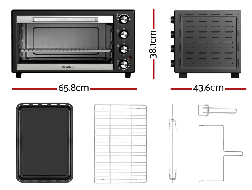 Devanti 60L Convection Oven Electric Fryer Ovens 2000W