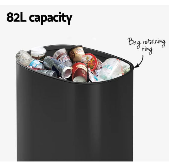 Devanti 82L Motion Sensor Bin Rubbish Automatic Black