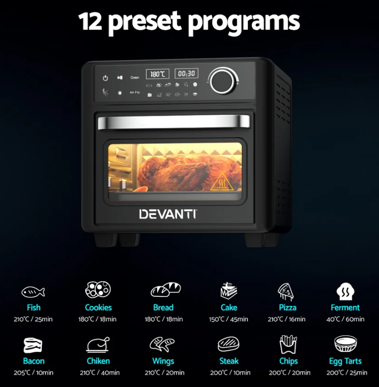 Devanti Air Fryer 15L LCD Fryers Oven