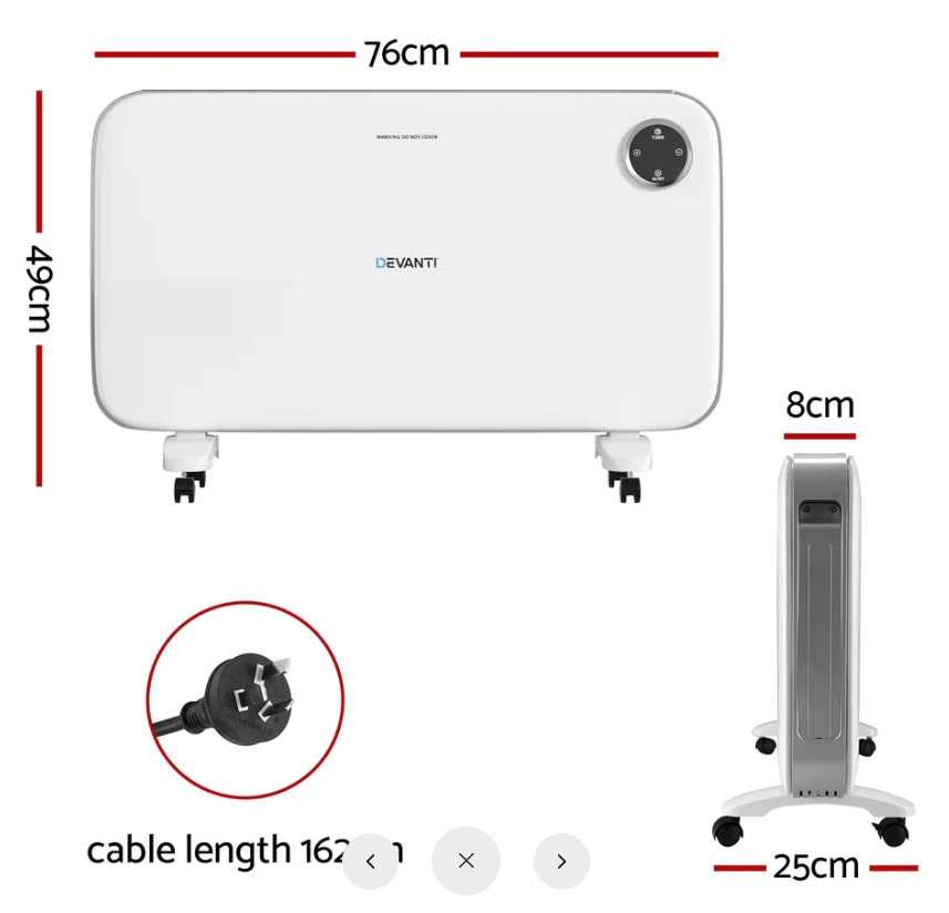 Devanti Electric Convection Heater Panel White 2000W