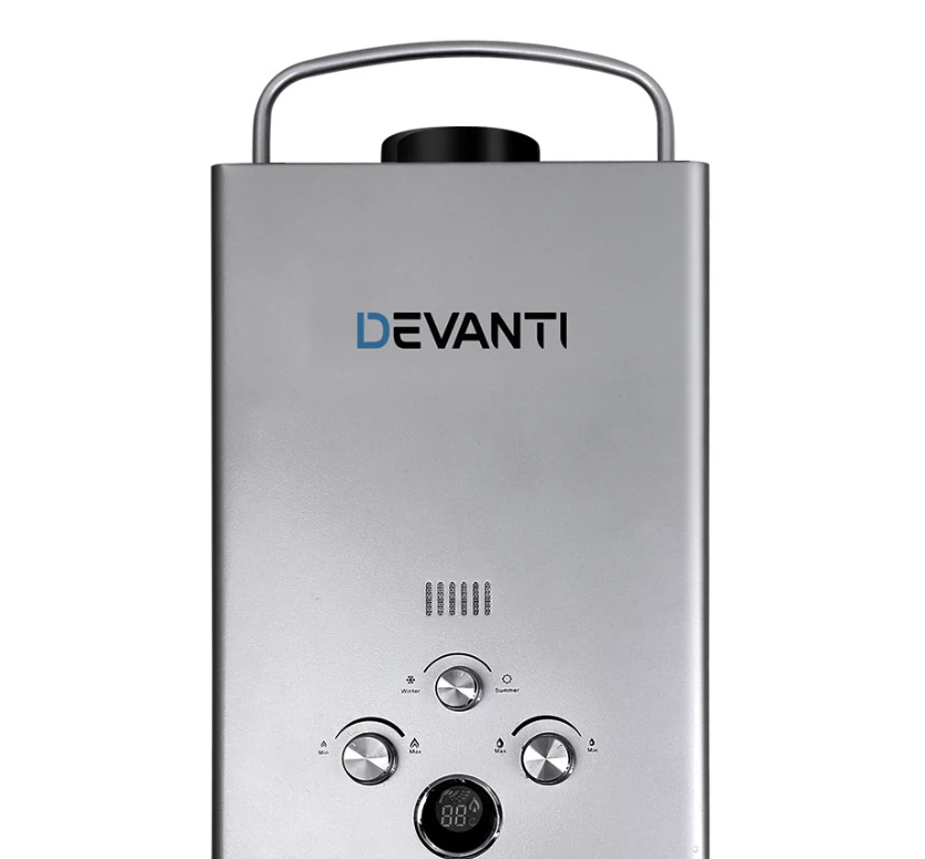Devanti Portable Gas Water Heater 8L/Min With Pump LPG System Grey