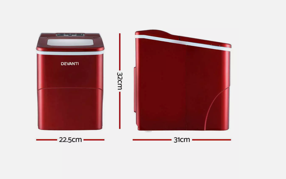 DEVANTi Portable Ice Cube Maker Machine 2L Home Bar Benchtop Easy Quick Red