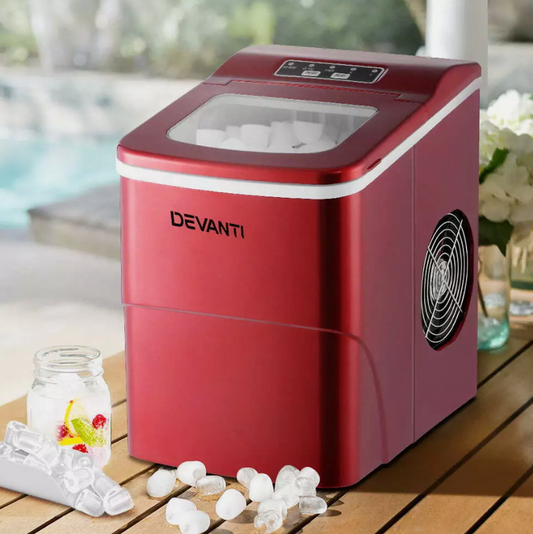 DEVANTi Portable Ice Cube Maker Machine 2L Home Bar Benchtop Easy Quick Red