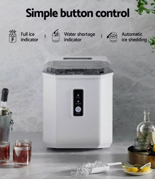 Devanti 12kg Ice Maker Machine Portable Ice Cube Tray Bar Countertop 2L Black