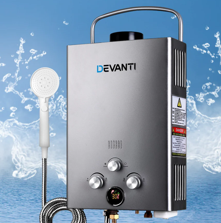 Devanti Portable Gas Water Heater 8L/Min LPG System Grey