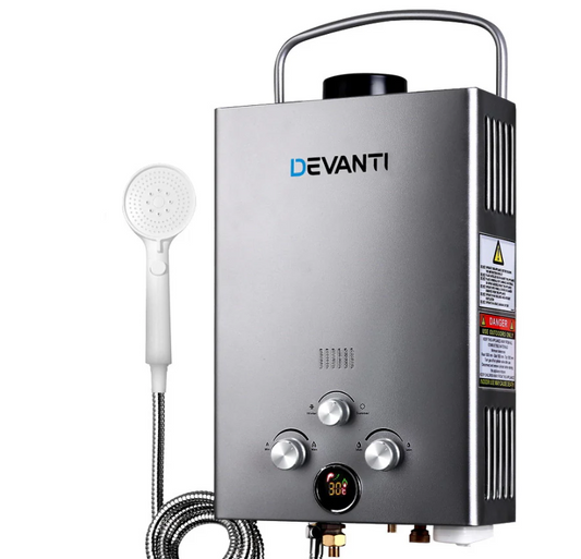 Devanti Portable Gas Water Heater 8L/Min LPG System Grey